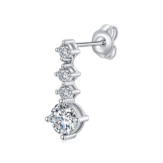 Adelaide | 1 Carat (6.5mm) Round Brilliant Cut | VVS | Rhodium Plated 925 Silver | Tassel Moissanite Earrings