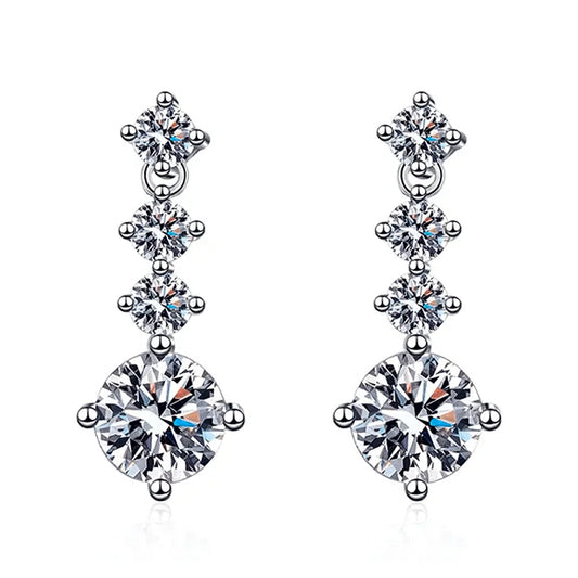 Adelaide | 1 Carat (6.5mm) Round Brilliant Cut | VVS | Rhodium Plated 925 Silver | Tassel Moissanite Earrings