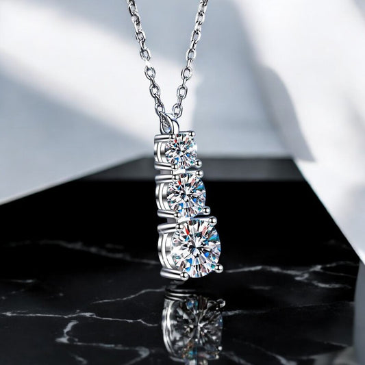 Victoria | 1.8 (ctw) Round Brilliant-Cut | VVS | Rhodium Plated 925 Silver | Teardrop Triple Moissanite Pendant