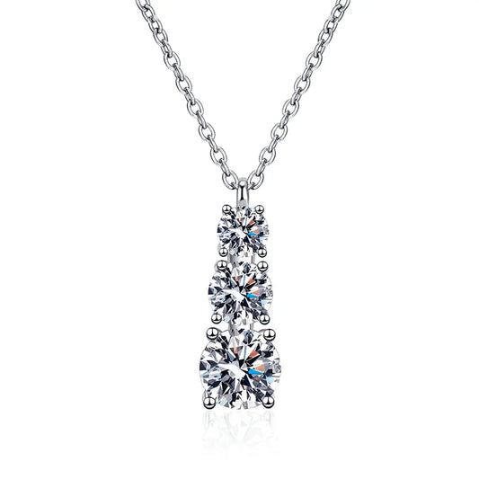 Victoria | 1.8 (ctw) Round Brilliant-Cut | VVS | Rhodium Plated 925 Silver | Teardrop Triple Moissanite Pendant