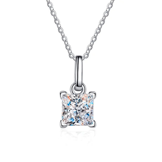 Caroline| 1.2 Carat (6.6mm) Princess-Cut | VVS | Rhodium Plated 925 Silver | Square Shaped Moissanite Pendant
