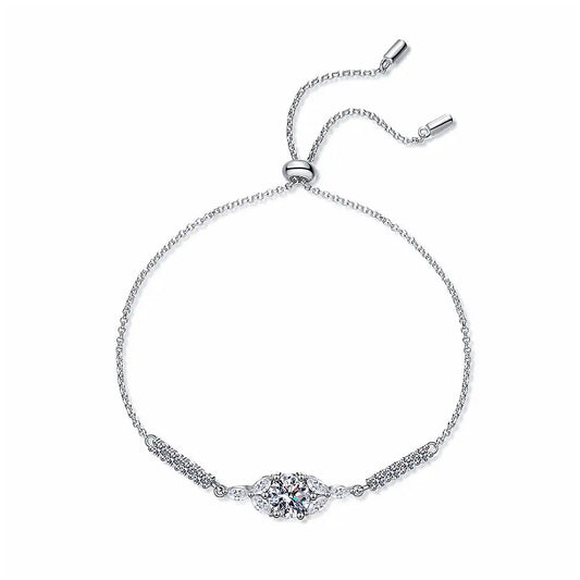 Elizabeth| 1 ct Round Brilliant-Cut Moissanites | AAA Cubic Zirconia | Rhodium Plated 925 Silver | Chain Bracelet