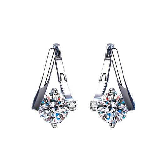 Anastasia | 1 Carat (6.5mm) Round Brilliant Cut | VVS | Rhodium Plated 925 Silver | Moissanite Earrings