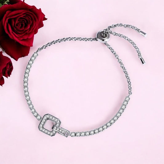 Charlotte | Round Brilliant-Cut Moissanites | AAA Cubic Zirconia | Rhodium Plated 925 Silver | Chain Bracelet