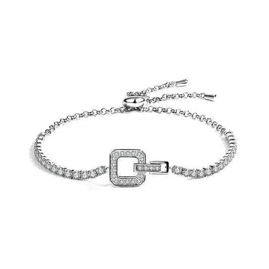 Charlotte | Round Brilliant-Cut Moissanites | AAA Cubic Zirconia | Rhodium Plated 925 Silver | Chain Bracelet