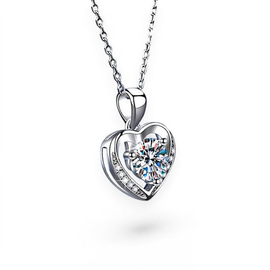 Isabella | 1 Carat (6.5mm) Round Brilliant Cut | VVS | Rhodium Plated 925 Silver | Heart Shaped Moissanite Pendant