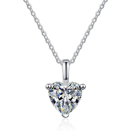 Scarlett | 1 Carat (6.5mm) Heart Cut  | VVS | Rhodium Plated 925 Silver | Heart Shaped Moissanite Pendant