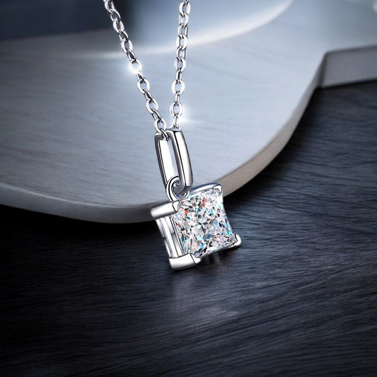 Caroline| 1.2 Carat (6.6mm) Princess-Cut  | VVS | Rhodium Plated 925 Silver | Square Shaped Moissanite Pendant