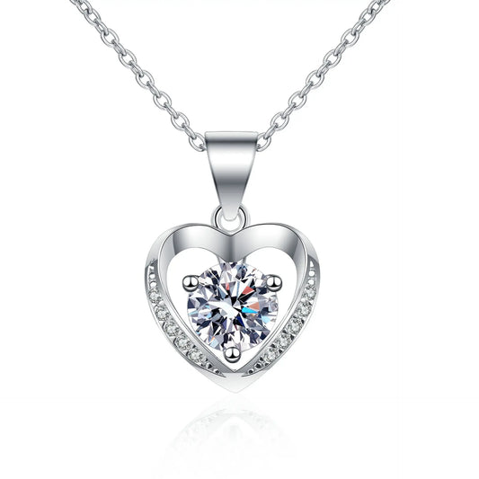 Isabella | 1 Carat (6.5mm) Round Brilliant Cut  | VVS | Rhodium Plated 925 Silver | Heart Shaped Moissanite Pendant